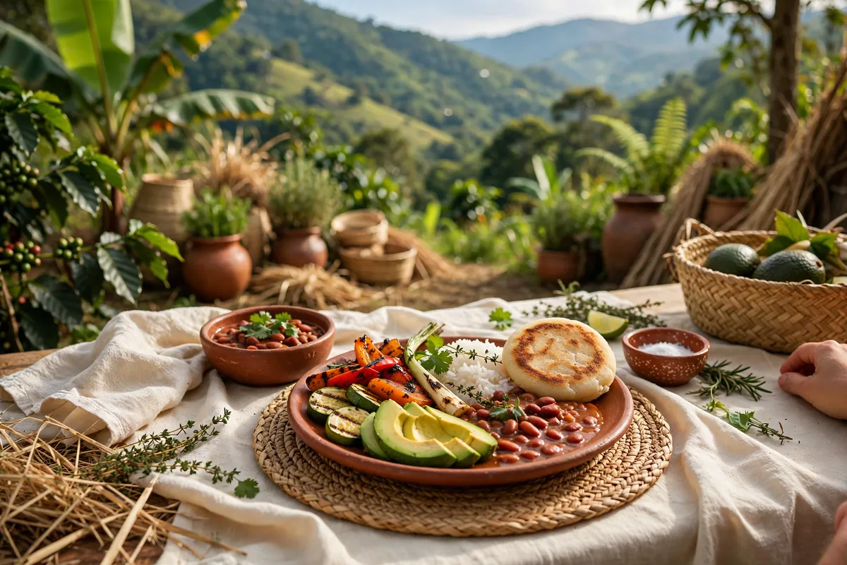 A vegetarian plate with grilled vegetables