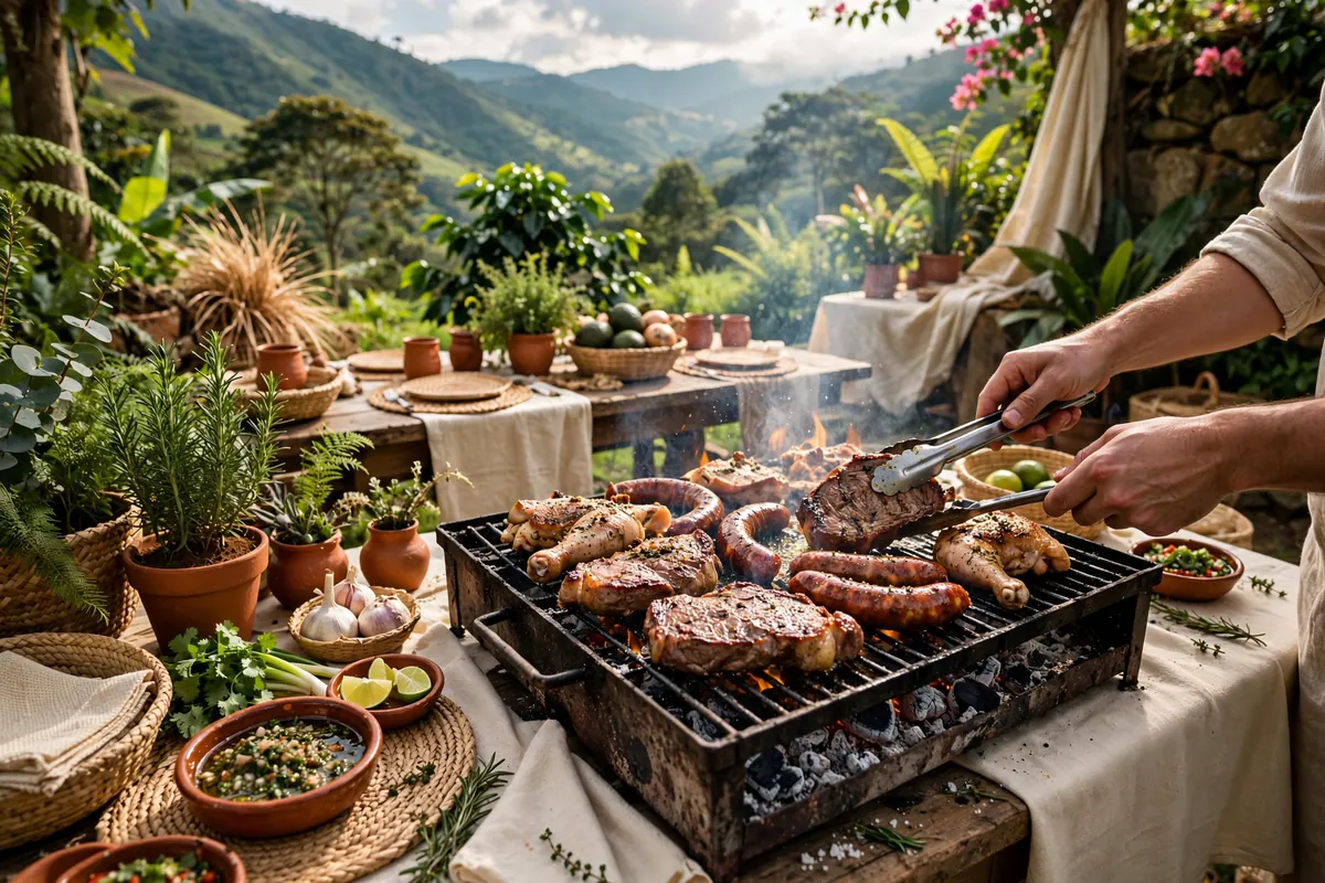 A cook’s hands at a charcoal grill