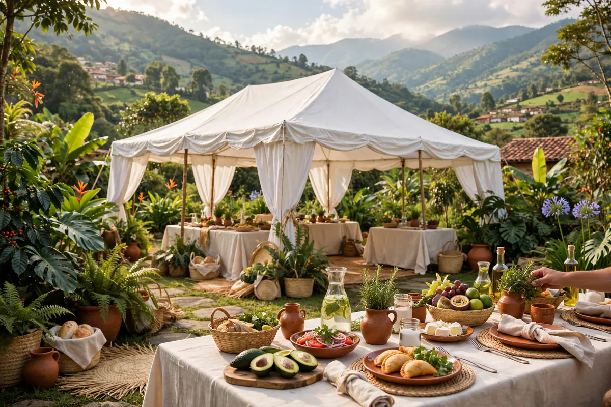 A white canopy over event tables
