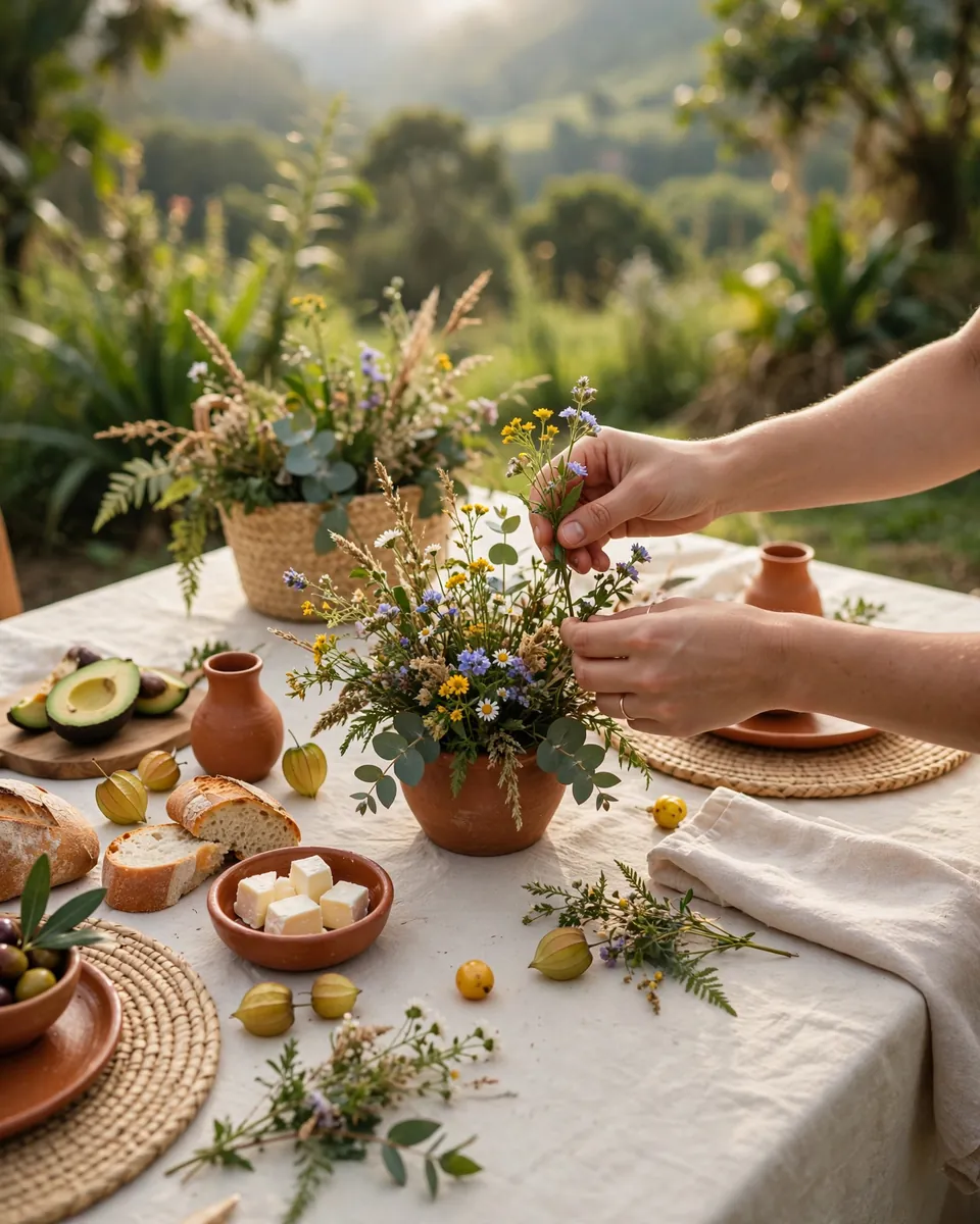 Hands arranging centrepieces